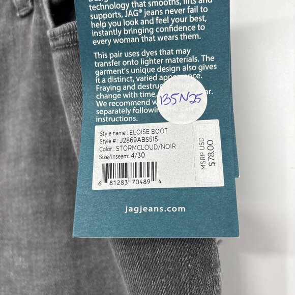 Jag Women's Eloise Bootcut Slim Fit Mid Rise Jeans Stormcloud Size 4/30 NWT - Picture 6 of 6